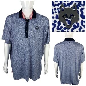Greyson Mens 2XL Geometric Pattern Print Golf Polo Shirt Blue Golf Logo Club EUC